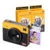 KODAK Mini Shot 3 Retro 4PASS 2-in-1 Instant Digital Camera and Photo Printer (3x3 inches) Initial 8 Sheets + 60 Sheets Cartridge Bundle, Yellow (NOT Zink)
