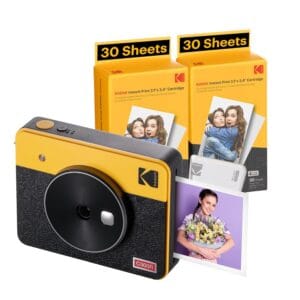KODAK Mini Shot 3 Retro 4PASS 2-in-1 Instant Digital Camera and Photo Printer (3x3 inches) Initial 8 Sheets + 60 Sheets Cartridge Bundle, Yellow (NOT Zink)